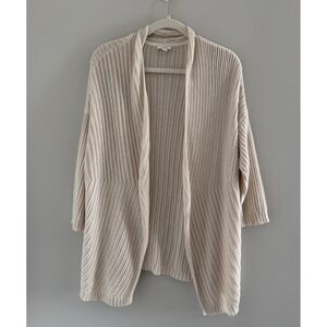 Pure Jill J. Jill Cream Ribbed Knit Open Cardigan Sweater Longline S Cozy Travel